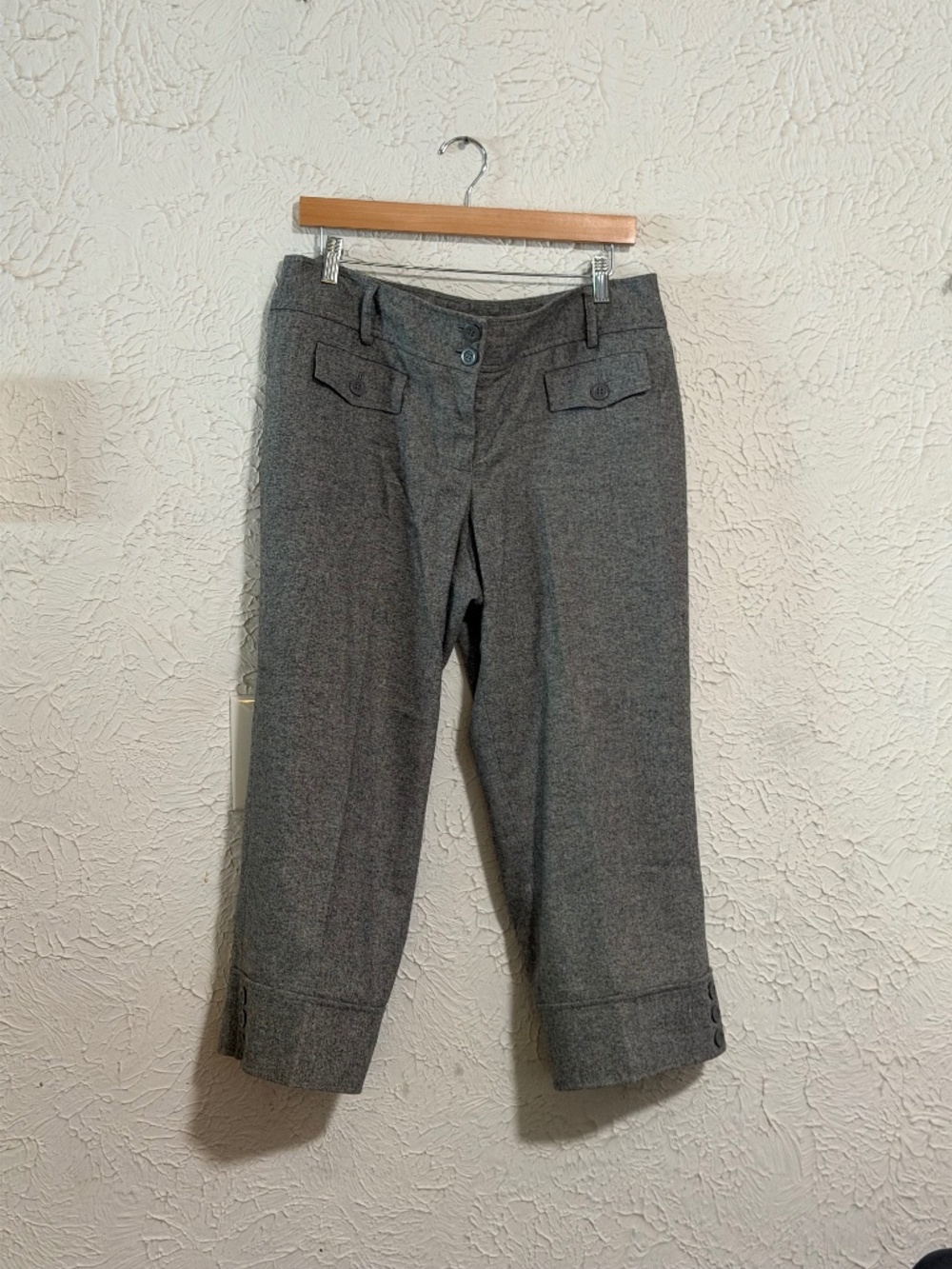 LOFT Women’s Gray Cropped Flare Dress Pants Size 12 Cuffed Hem